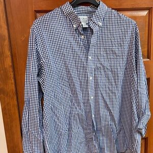 L.L. Bean Men's Navy and White Gingham Shirt